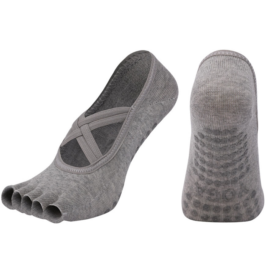 Olivenorma Cross-Strap Five-Toe Cotton Non-Slip Grip Pilates Barre Stability Workout Women's Yoga Socks - Grey - Open-toe - 10 Pairs - image 26