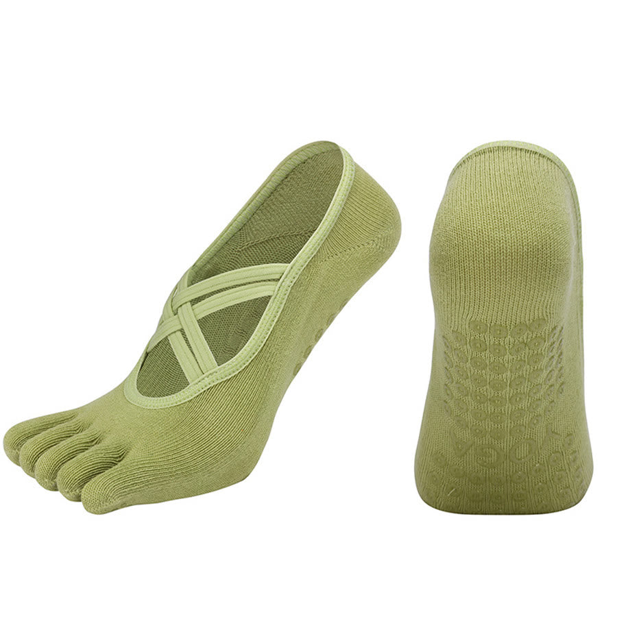 Olivenorma Cross-Strap Five-Toe Cotton Non-Slip Grip Pilates Barre Stability Workout Women's Yoga Socks - image 14