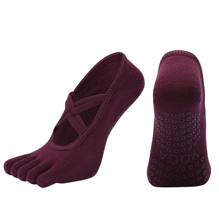 Olivenorma Cross-Strap Five-Toe Cotton Non-Slip Grip Pilates Barre Stability Workout Women's Yoga Socks - Rose Red - Closed-toe - 10 Pairs - image 13