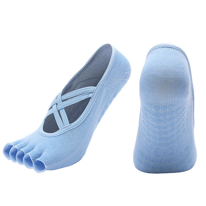 Olivenorma Cross-Strap Five-Toe Cotton Non-Slip Grip Pilates Barre Stability Workout Women's Yoga Socks - Light Blue - Open-toe - 10 Pairs - image 32