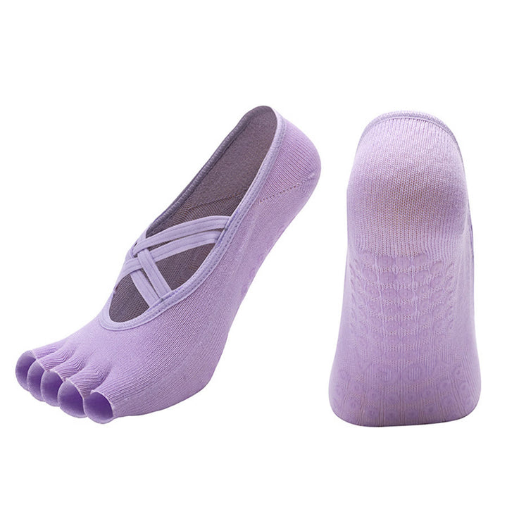 Olivenorma Cross-Strap Five-Toe Cotton Non-Slip Grip Pilates Barre Stability Workout Women's Yoga Socks - Purple - Open-toe - 10 Pairs - image 20