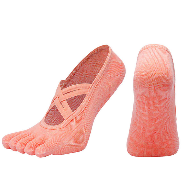 Olivenorma Cross-Strap Five-Toe Cotton Non-Slip Grip Pilates Barre Stability Workout Women's Yoga Socks - Watermelon Red - Closed-toe - 10 Pairs - image 17