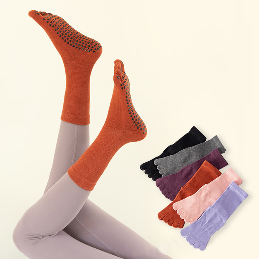 Olivenorma Mid-Calf Five-Toe Cotton Breathable Anti-Slip Comfort Training Grip Women's Yoga Socks - image 0