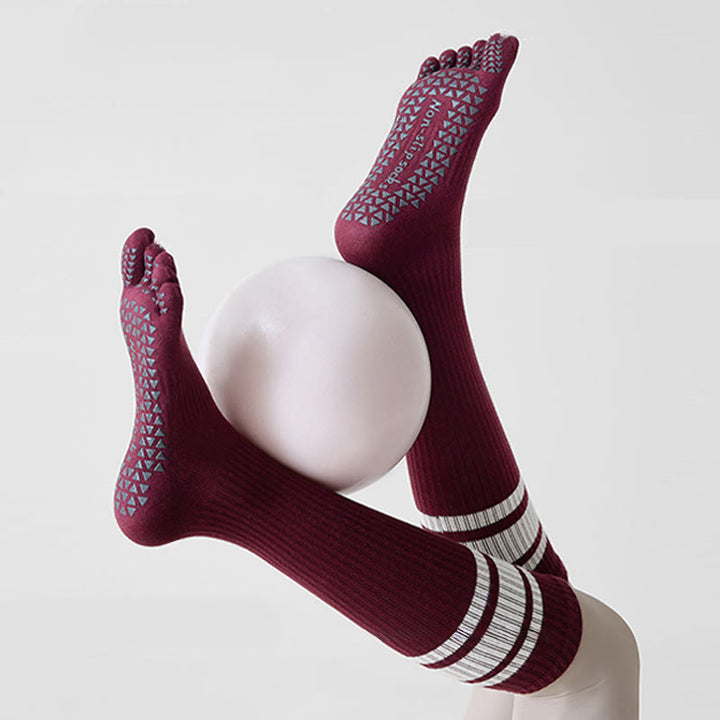 Olivenorma Compression Five-Toe Cotton Anti-Slip Grip Slim-Fit Support Pilates Barre Women's Yoga Socks - Brown-Red - 10 Pairs - image 0