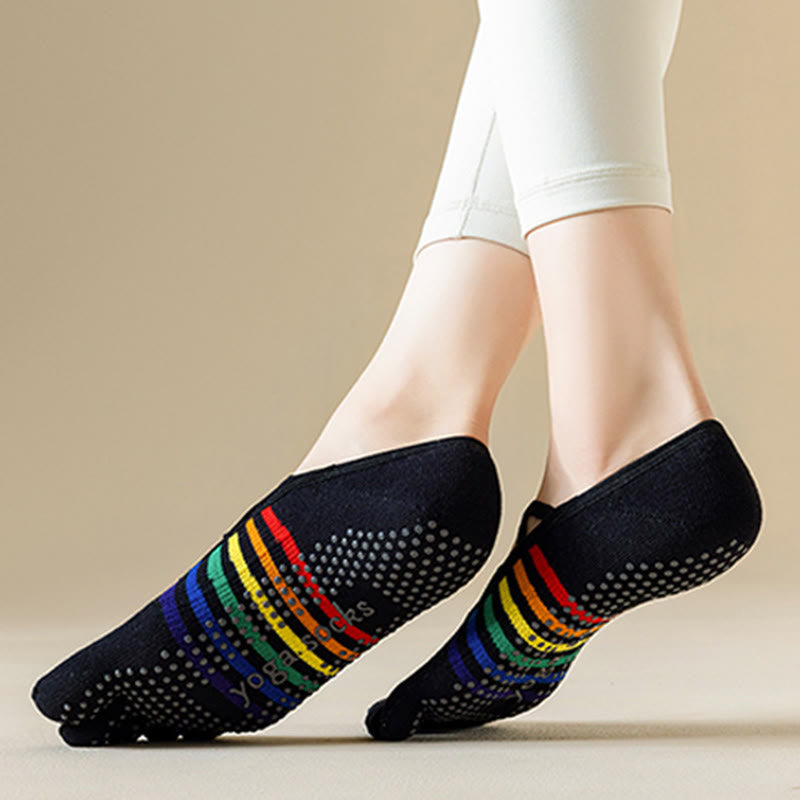 Olivenorma Cross-Strap Backless Five-Toe Rainbow Color-Block Non-Slip Grip Breathable Women's Yoga Socks - image 4