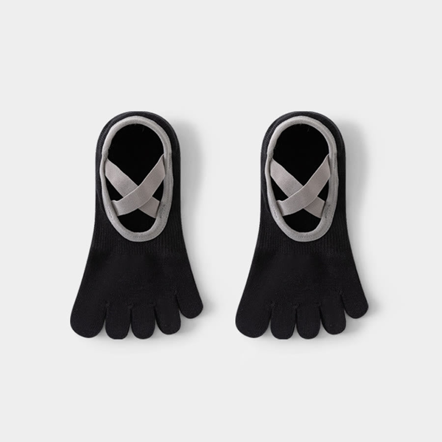 Olivenorma Open-Instep Five-Toe Wide Strap Non-Slip Grip Cotton Dance Barre Training Women's Yoga Socks - Black - 10 Pairs - image 6