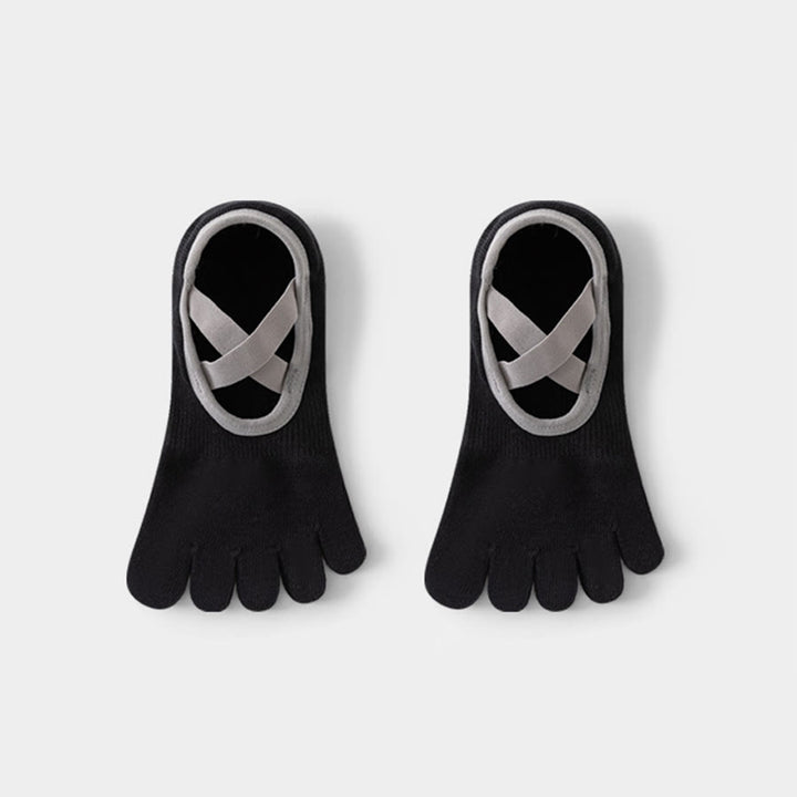 Olivenorma Open-Instep Five-Toe Wide Strap Non-Slip Grip Cotton Dance Barre Training Women's Yoga Socks - Black - 10 Pairs - image 6