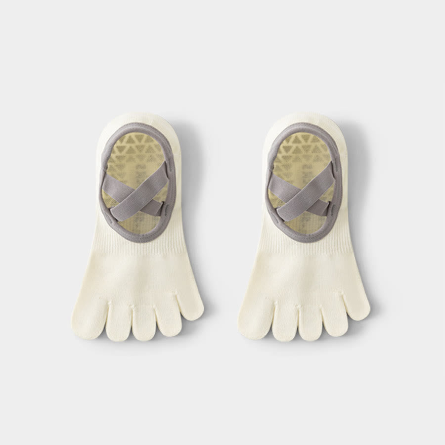 Olivenorma Open-Instep Five-Toe Wide Strap Non-Slip Grip Cotton Dance Barre Training Women's Yoga Socks - White - 10 Pairs - image 3