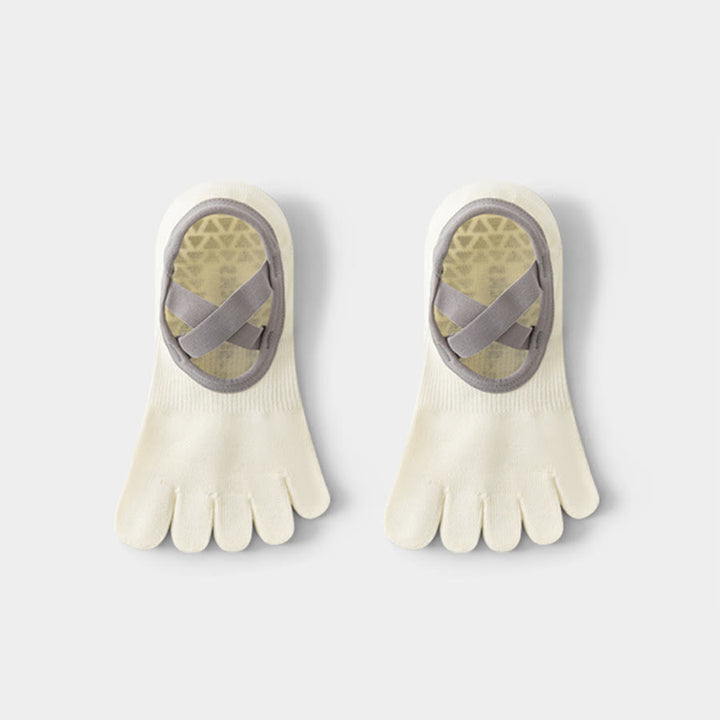 Olivenorma Open-Instep Five-Toe Wide Strap Non-Slip Grip Cotton Dance Barre Training Women's Yoga Socks - White - 10 Pairs - image 3