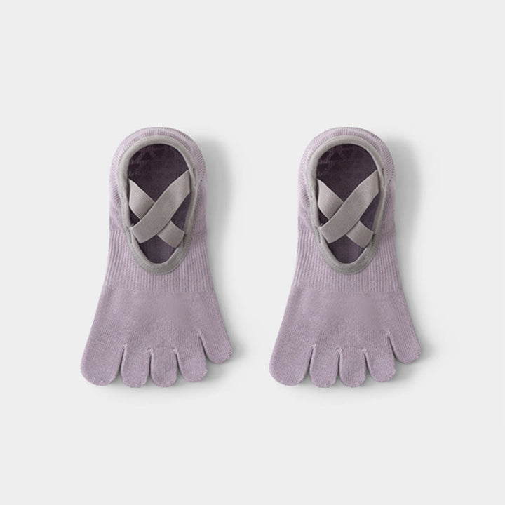 Olivenorma Open-Instep Five-Toe Wide Strap Non-Slip Grip Cotton Dance Barre Training Women's Yoga Socks - Purple - 10 Pairs - image 7