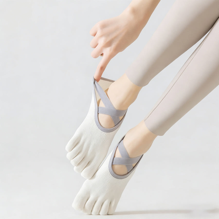 Olivenorma Open-Instep Five-Toe Wide Strap Non-Slip Grip Cotton Dance Barre Training Women's Yoga Socks - image 5