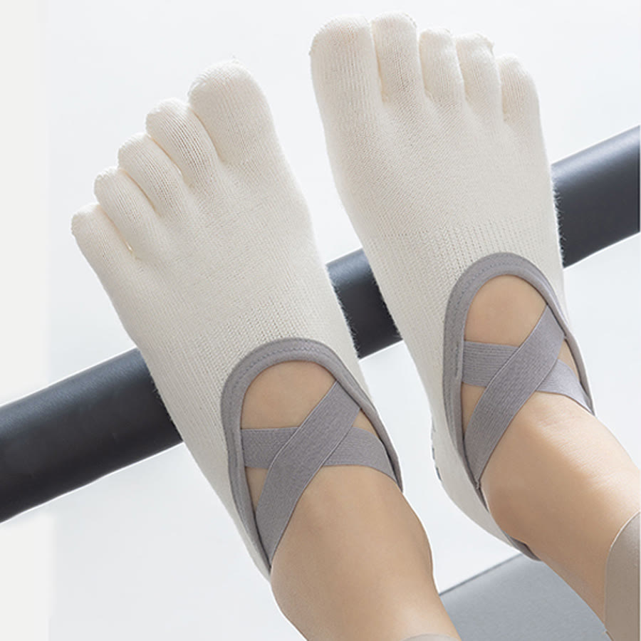 Olivenorma Open-Instep Five-Toe Wide Strap Non-Slip Grip Cotton Dance Barre Training Women's Yoga Socks - image 4