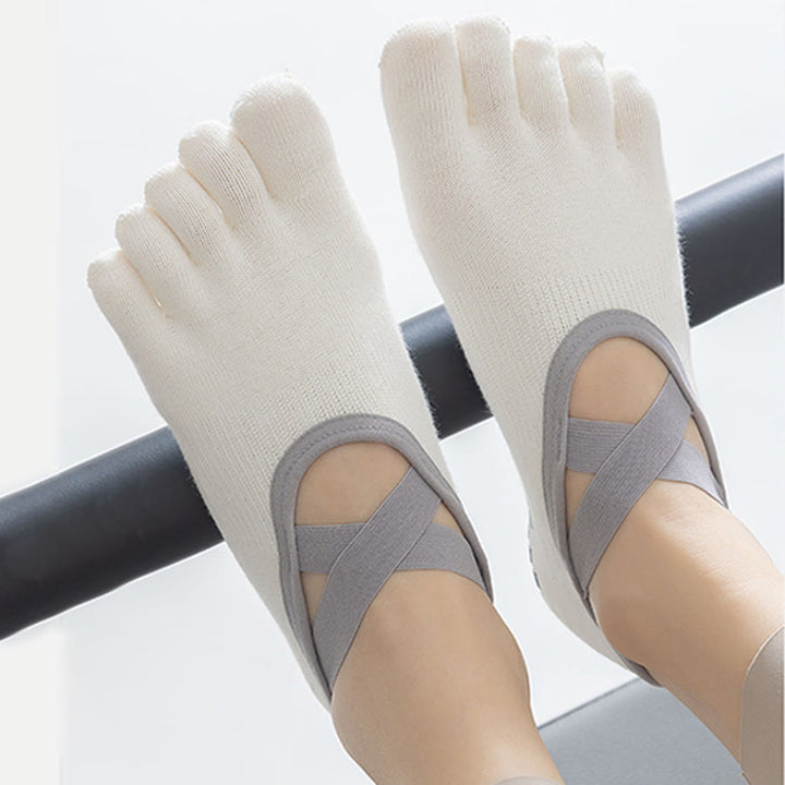 Olivenorma Open-Instep Five-Toe Wide Strap Non-Slip Grip Cotton Dance Barre Training Women's Yoga Socks - image 4