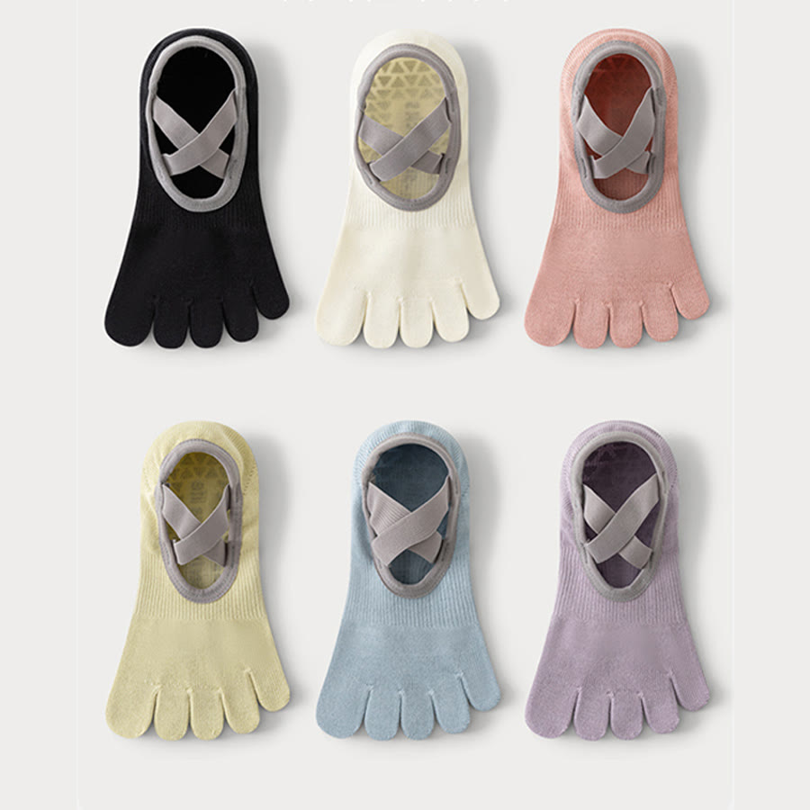 Olivenorma Open-Instep Five-Toe Wide Strap Non-Slip Grip Cotton Dance Barre Training Women's Yoga Socks - image 10