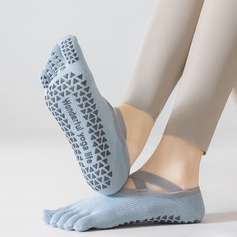 Olivenorma Open-Instep Five-Toe Wide Strap Non-Slip Grip Cotton Dance Barre Training Women's Yoga Socks - Blue - 10 Pairs - image 0