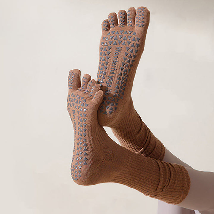 Olivenorma Mid-Calf Five-Toe Breathable Cotton Anti-Slip Grip Hygienic Comfort Women's Yoga Socks - image 2