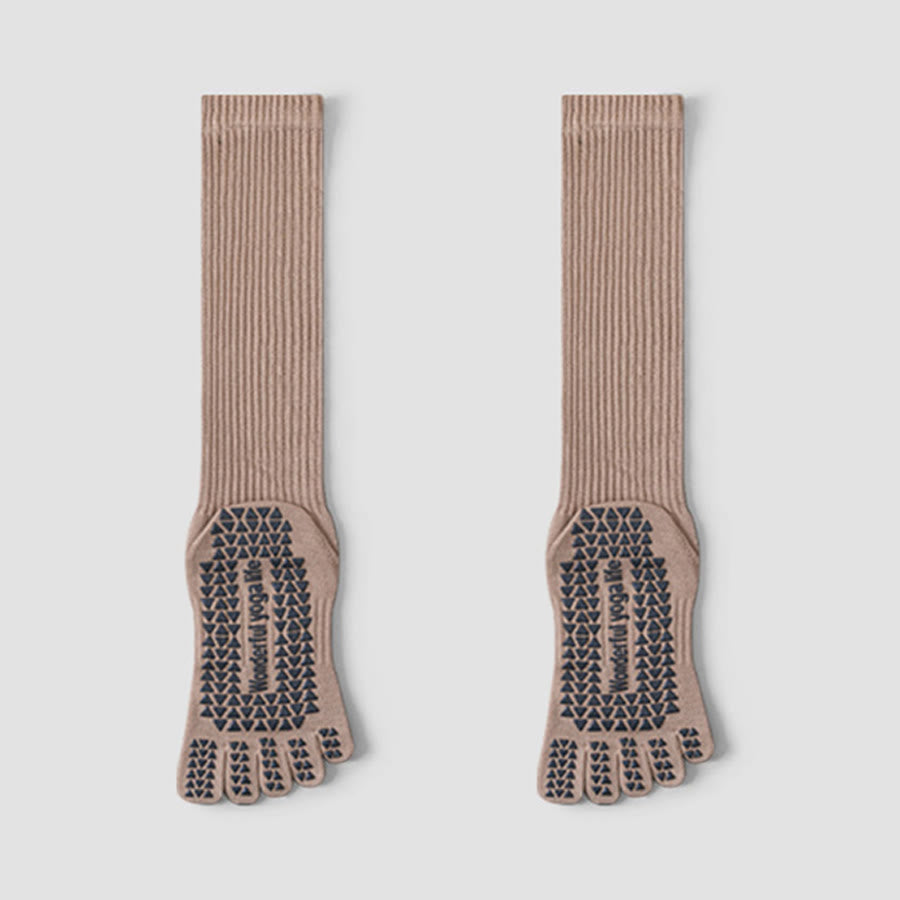 Olivenorma Mid-Calf Five-Toe Breathable Cotton Anti-Slip Grip Hygienic Comfort Women's Yoga Socks - Khaki - 10 Pairs - image 7