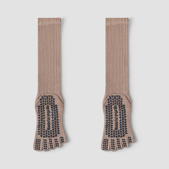 Olivenorma Mid-Calf Five-Toe Breathable Cotton Anti-Slip Grip Hygienic Comfort Women's Yoga Socks - Khaki - 10 Pairs - image 7