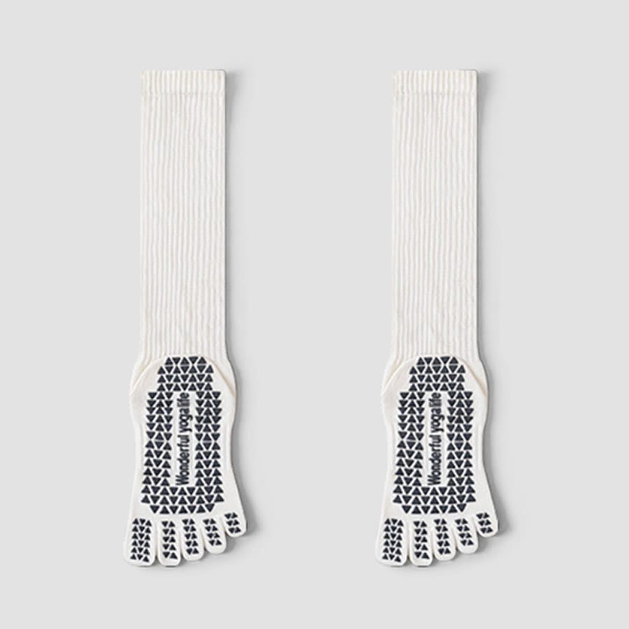 Olivenorma Mid-Calf Five-Toe Breathable Cotton Anti-Slip Grip Hygienic Comfort Women's Yoga Socks - White - 10 Pairs - image 4