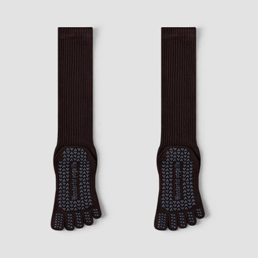 Olivenorma Mid-Calf Five-Toe Breathable Cotton Anti-Slip Grip Hygienic Comfort Women's Yoga Socks - Dark Coffee - 10 Pairs - image 9