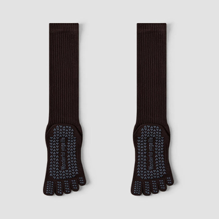 Olivenorma Mid-Calf Five-Toe Breathable Cotton Anti-Slip Grip Hygienic Comfort Women's Yoga Socks - Dark Coffee - 10 Pairs - image 9