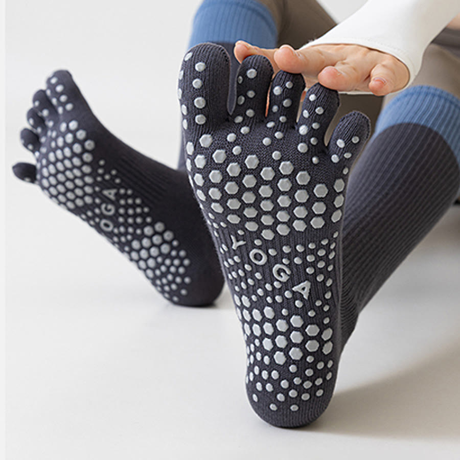 Olivenorma Long Compression Five-Toe Cotton Grip Socks Supportive Breathable Pilates Barre Women's Yoga Socks - image 4