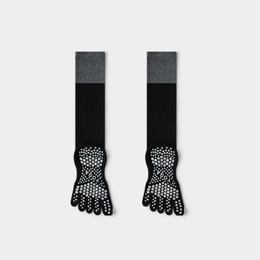 Olivenorma Long Compression Five-Toe Cotton Grip Socks Supportive Breathable Pilates Barre Women's Yoga Socks - Black - 10 Pairs - image 6