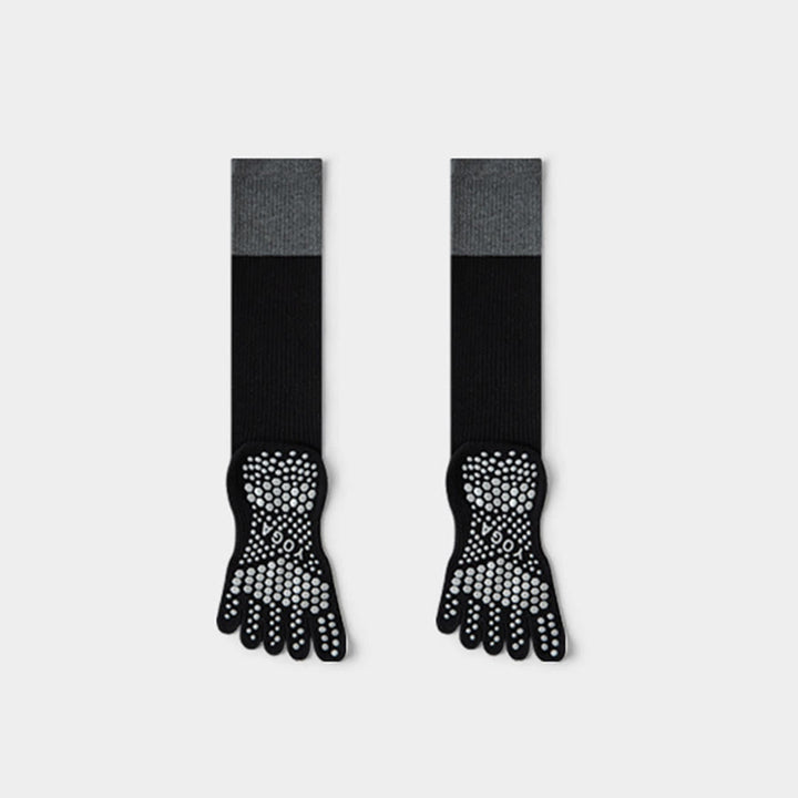 Olivenorma Long Compression Five-Toe Cotton Grip Socks Supportive Breathable Pilates Barre Women's Yoga Socks - Black - 10 Pairs - image 6