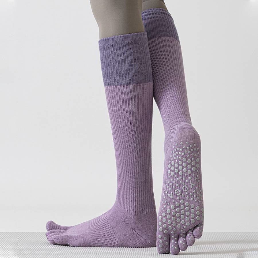 Olivenorma Long Compression Five-Toe Cotton Grip Socks Supportive Breathable Pilates Barre Women's Yoga Socks - Purple - 10 Pairs - image 0