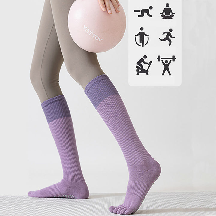 Olivenorma Long Compression Five-Toe Cotton Grip Socks Supportive Breathable Pilates Barre Women's Yoga Socks - image 1