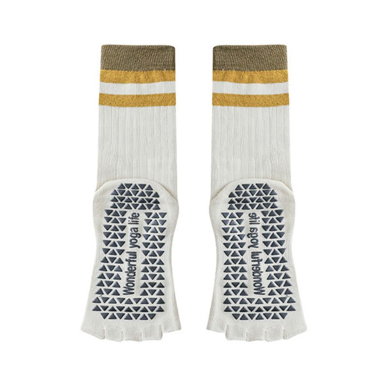 Olivenorma Mid-Calf Five-Toe Contrast Trim Anti-Slip Breathable Cotton Workout Women's Yoga Socks - Yellow-White - 10 Pairs - image 5