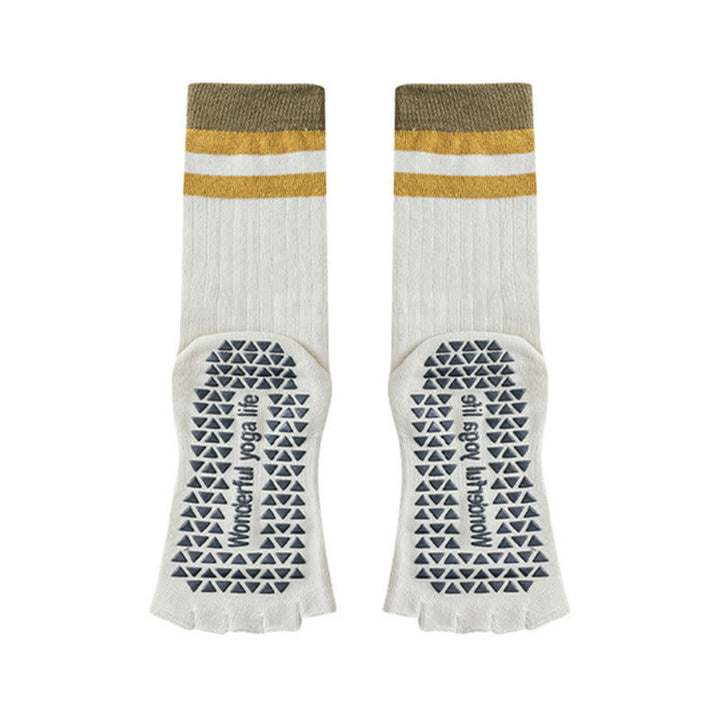 Olivenorma Mid-Calf Five-Toe Contrast Trim Anti-Slip Breathable Cotton Workout Women's Yoga Socks - Yellow-White - 10 Pairs - image 5