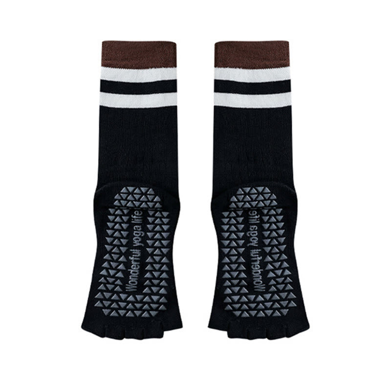 Olivenorma Mid-Calf Five-Toe Contrast Trim Anti-Slip Breathable Cotton Workout Women's Yoga Socks - Black - 10 Pairs - image 11