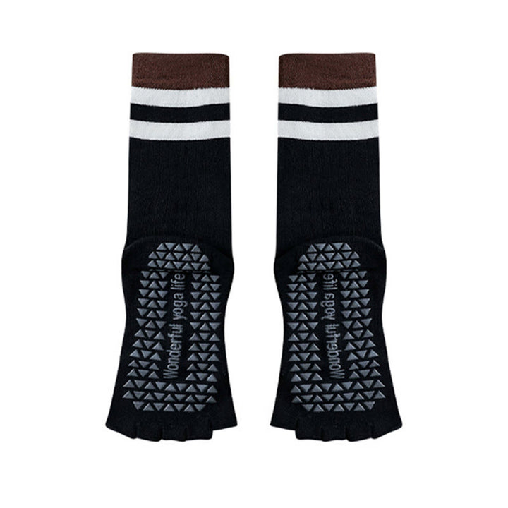 Olivenorma Mid-Calf Five-Toe Contrast Trim Anti-Slip Breathable Cotton Workout Women's Yoga Socks - Black - 10 Pairs - image 11