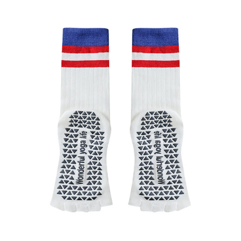 Olivenorma Mid-Calf Five-Toe Contrast Trim Anti-Slip Breathable Cotton Workout Women's Yoga Socks - White - 10 Pairs - image 8