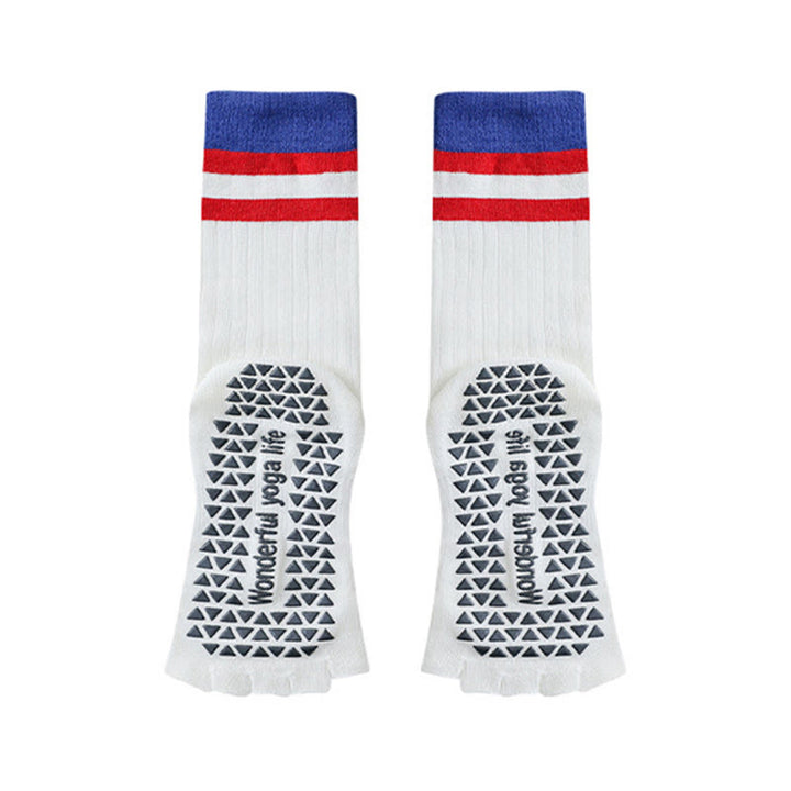 Olivenorma Mid-Calf Five-Toe Contrast Trim Anti-Slip Breathable Cotton Workout Women's Yoga Socks - White - 10 Pairs - image 8