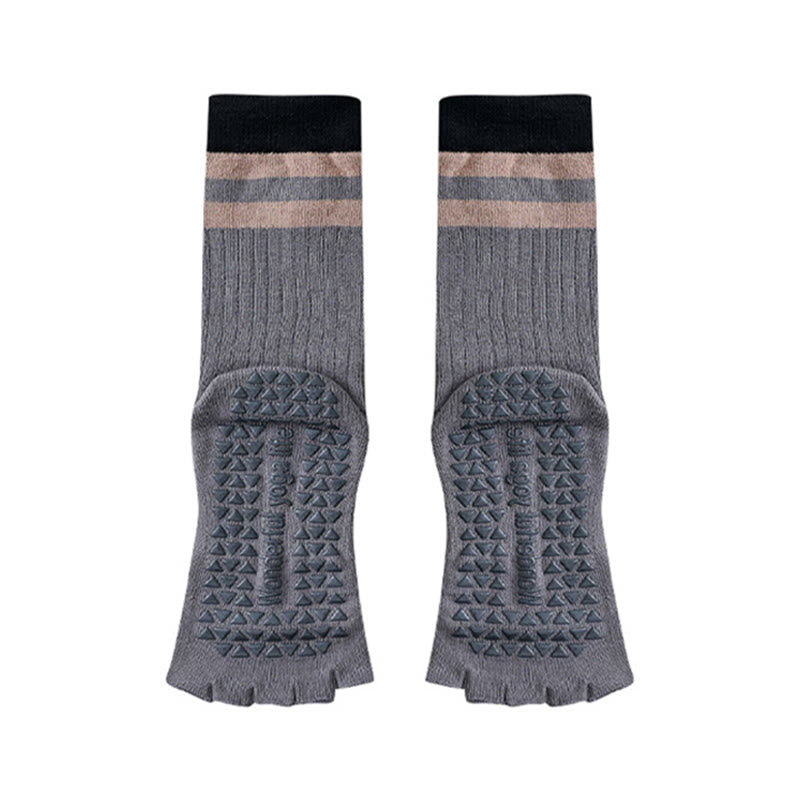 Olivenorma Mid-Calf Five-Toe Contrast Trim Anti-Slip Breathable Cotton Workout Women's Yoga Socks - Gray - 10 Pairs - image 12
