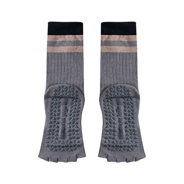 Olivenorma Mid-Calf Five-Toe Contrast Trim Anti-Slip Breathable Cotton Workout Women's Yoga Socks - Gray - 10 Pairs - image 12