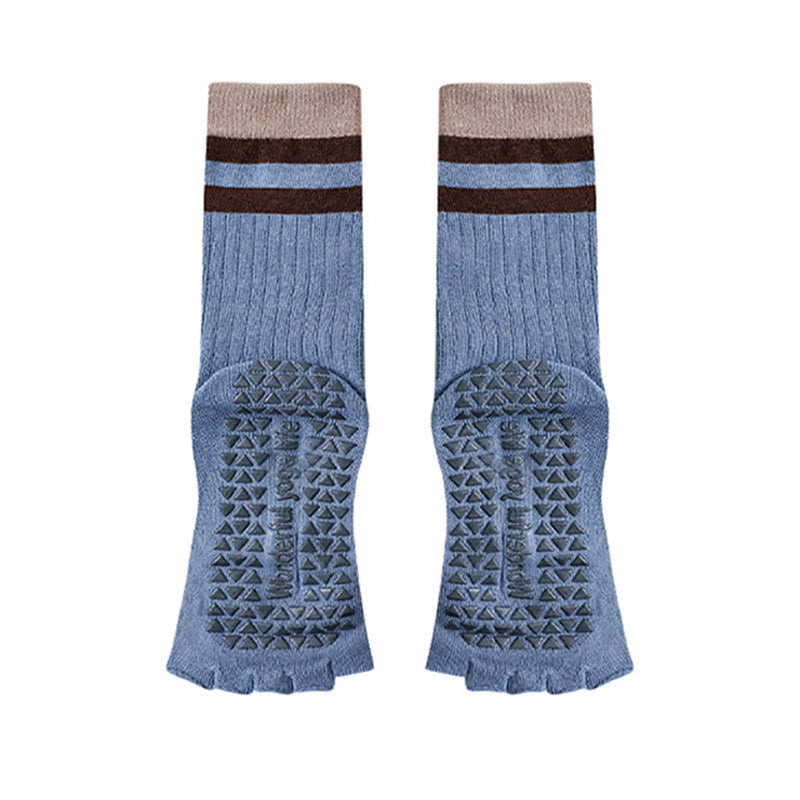Olivenorma Mid-Calf Five-Toe Contrast Trim Anti-Slip Breathable Cotton Workout Women's Yoga Socks - image 1