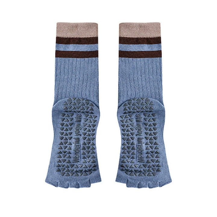 Olivenorma Mid-Calf Five-Toe Contrast Trim Anti-Slip Breathable Cotton Workout Women's Yoga Socks - image 1