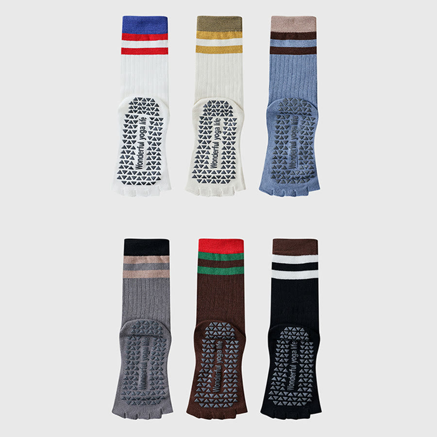Olivenorma Mid-Calf Five-Toe Contrast Trim Anti-Slip Breathable Cotton Workout Women's Yoga Socks - image 14
