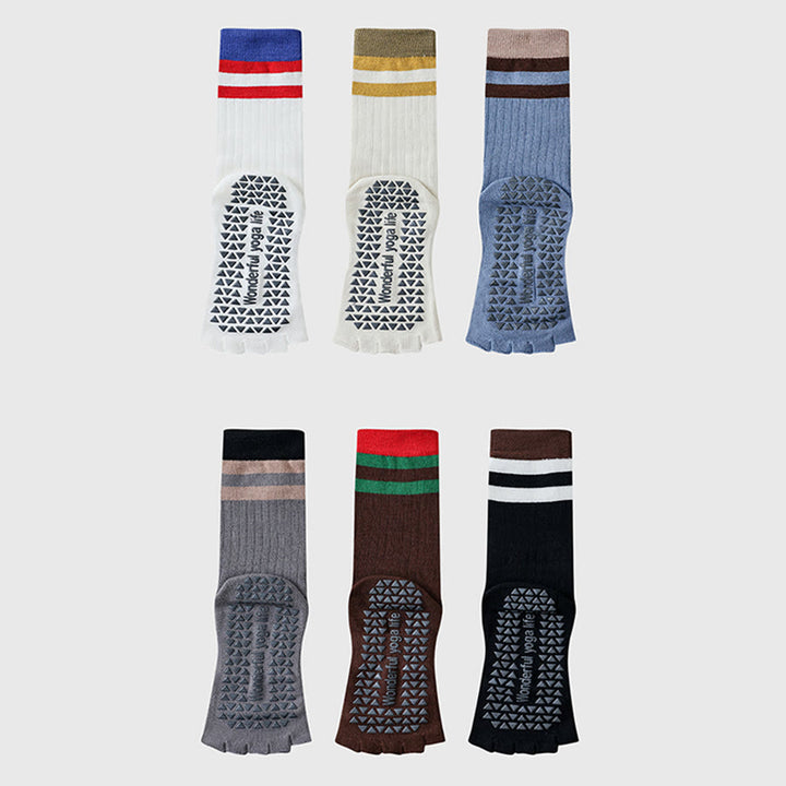 Olivenorma Mid-Calf Five-Toe Contrast Trim Anti-Slip Breathable Cotton Workout Women's Yoga Socks - image 14
