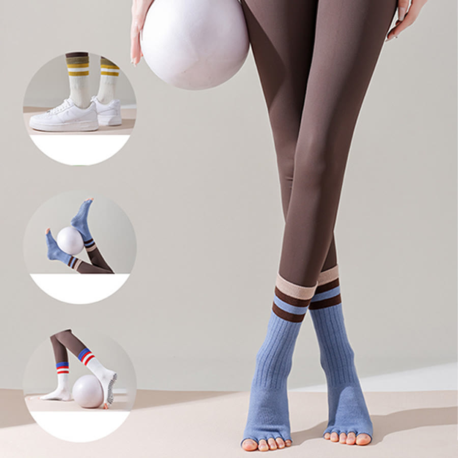 Olivenorma Mid-Calf Five-Toe Contrast Trim Anti-Slip Breathable Cotton Workout Women's Yoga Socks - image 15