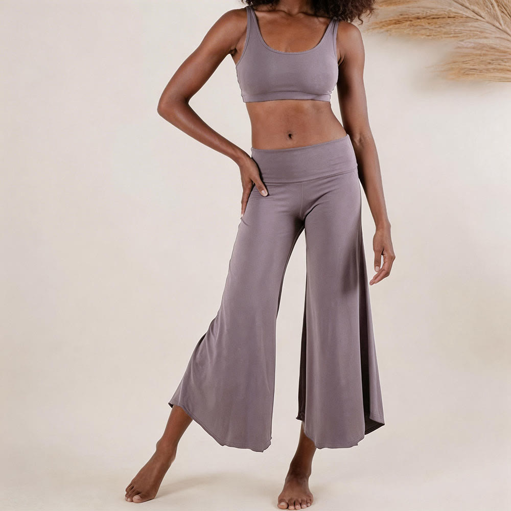 Olivenorma High-Waist Cropped Yoga Pants Plain Color Stretchy For Active & Lounge Wear Women's Flare Pants - Lavender Purple - 2XL - image 0
