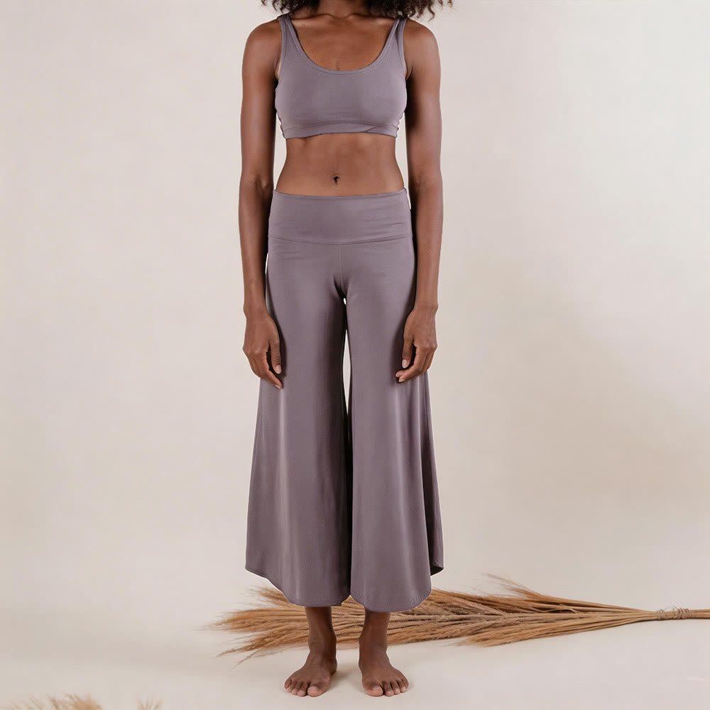 Olivenorma High-Waist Cropped Yoga Pants Plain Color Stretchy For Active & Lounge Wear Women's Flare Pants - image 2