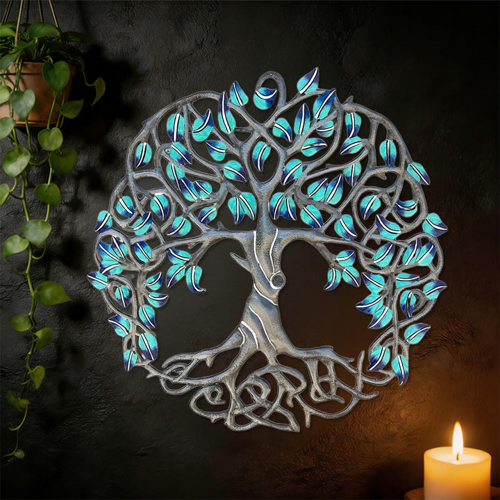 Olivenorma Turquoise Tree Of Life Metal Wall Decor - Spiritual Boho - 38cm*38cm*1.2mm - image 0