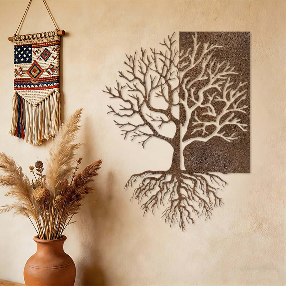 Olivenorma Rustic Split Tree Of Life Metal Wall Decor - Wabi-Sabi Boho - image 0