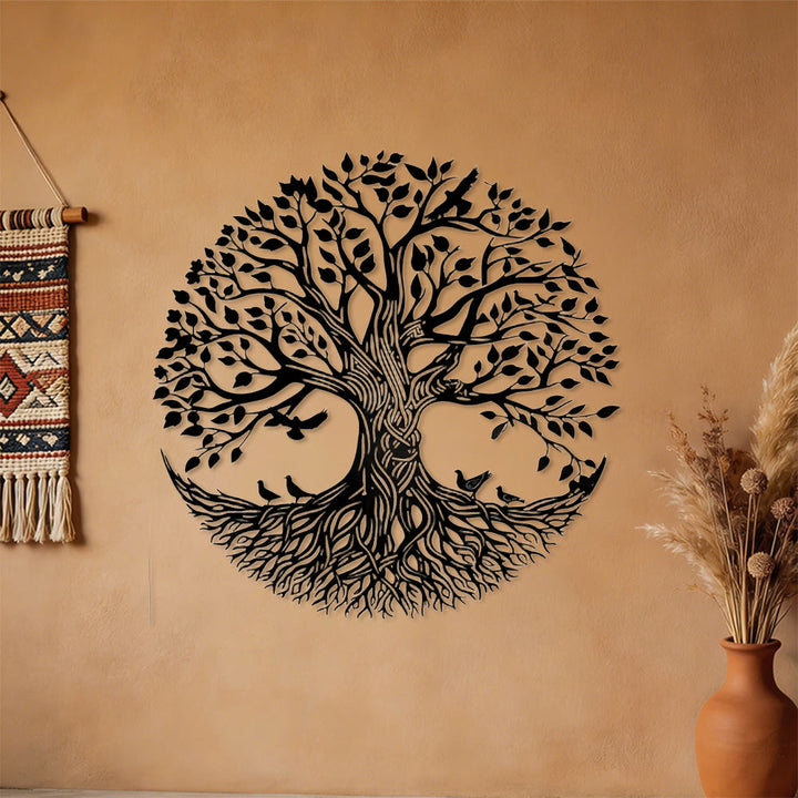 Olivenorma Circular Tree Of Life With Birds Metal Wall Decor - Bohemian Nature - image 0