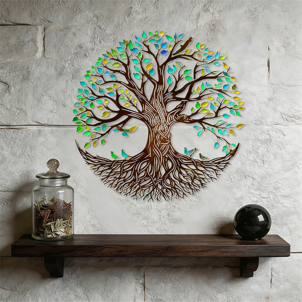 Olivenorma Colorful Tree Of Life With Birds Metal Wall Decor - Whimsical Boho - image 0