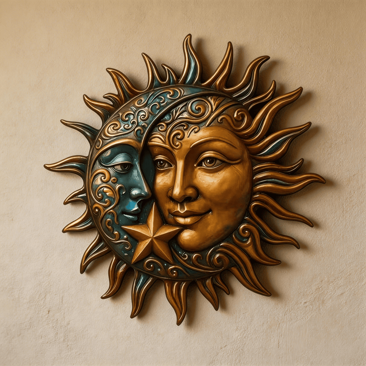 Olivenorma Sun Moon Face Celestial Metal Wall Decor - Ornate Celestial - 38cm*38cm*1.2mm - image 0